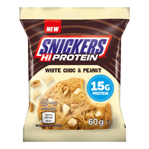 Snickers White Chocolate and Peanut Protein Cookies
